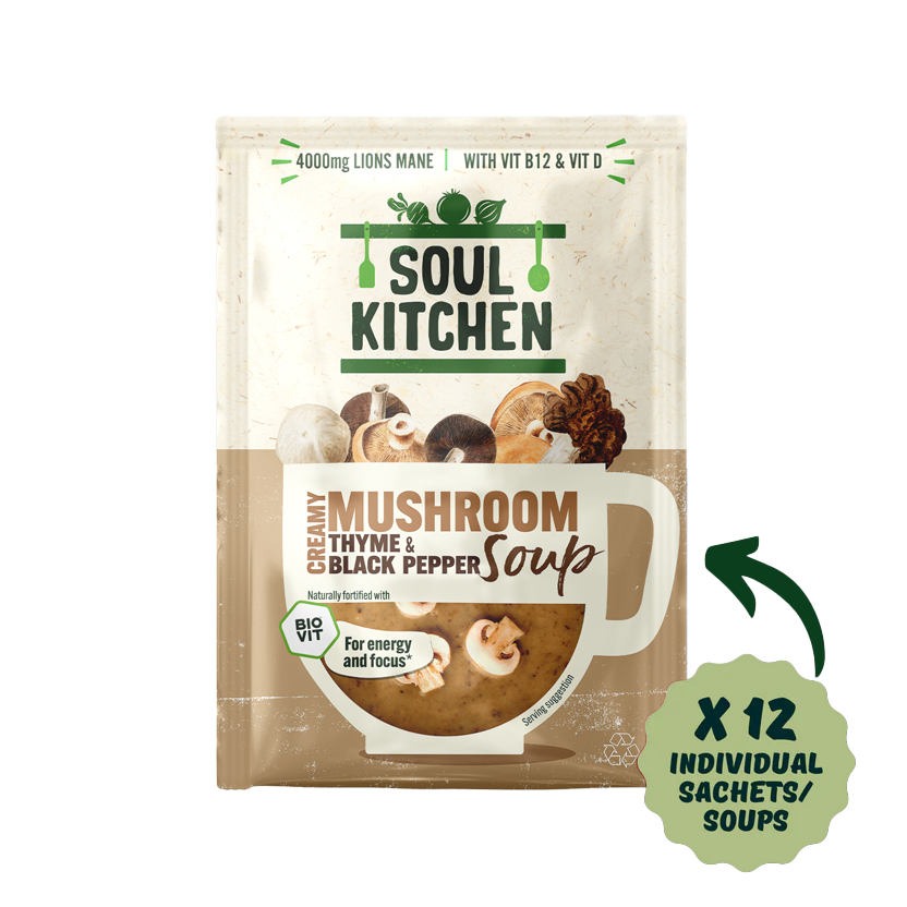 Mushroom, Thyme & Black Pepper Soup With Lion's Mane Mushroom