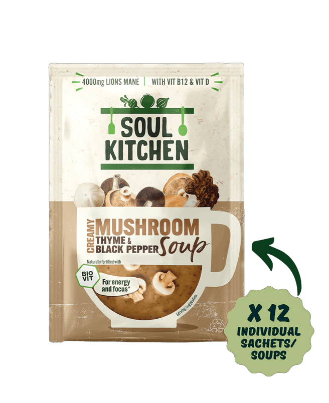 Mushroom, Thyme & Black Pepper Soup With Lion's Mane Mushroom